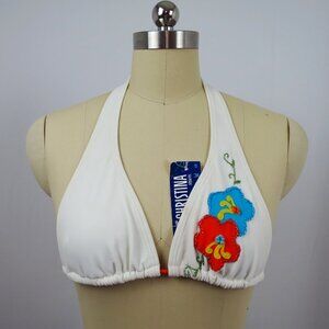 Christina 2-Piece Swimsuit White with Floral Appliqué Beading Embroidery Size M